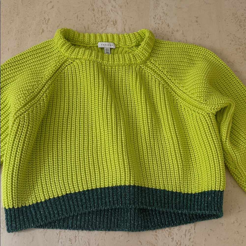 Topshop Lime Green and Dark Green Knit Sweater